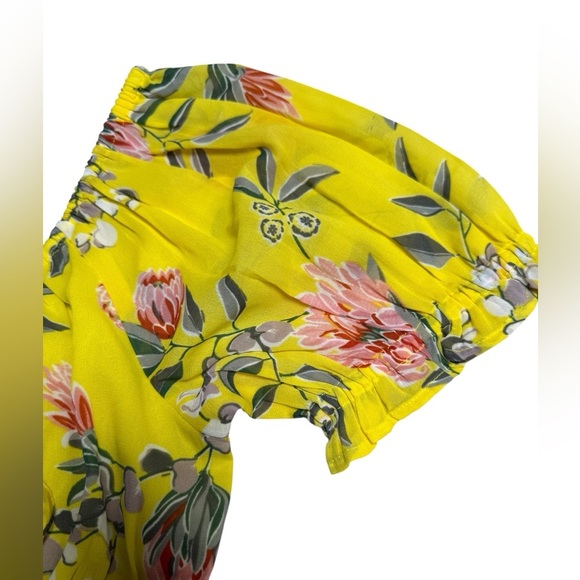 Rahi Yellow Floral Puff Sleeve Crop Top Size Large Drawstring Front Boho - Picture 3 of 6